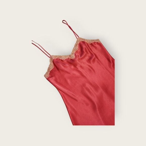 Vintage Y2k Victoria's Secret pink lace trim thigh slit micro mini slip dress - Picture 3 of 5